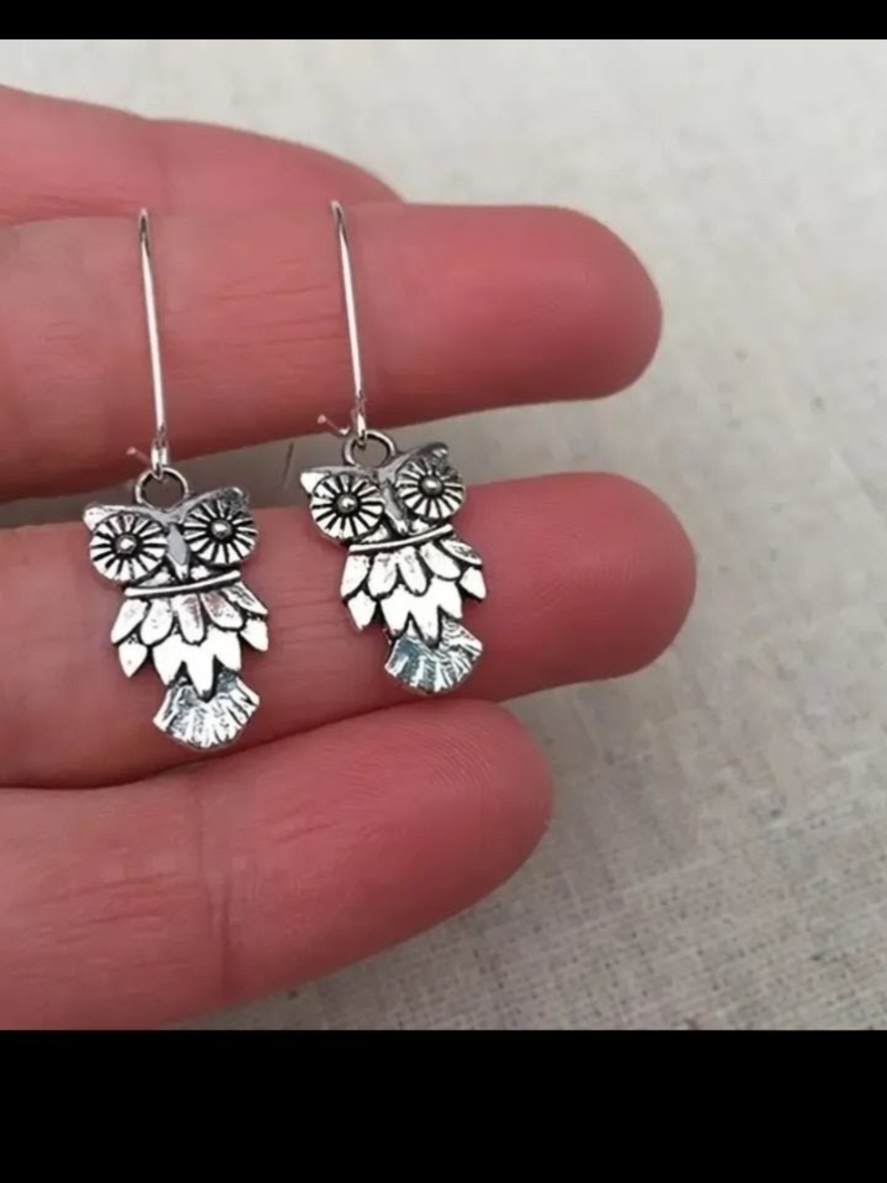 Owl Drop Earrings Silver Tone